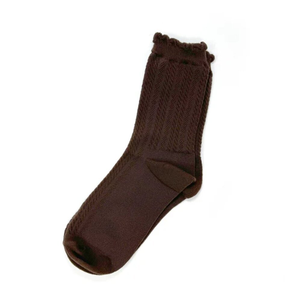 NWT Jane Ribbed Brown Ruffle Crew Socks - Picture 1 of 5